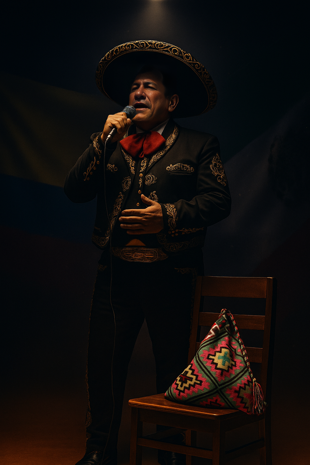Artista de rancheras cantando con pasión
